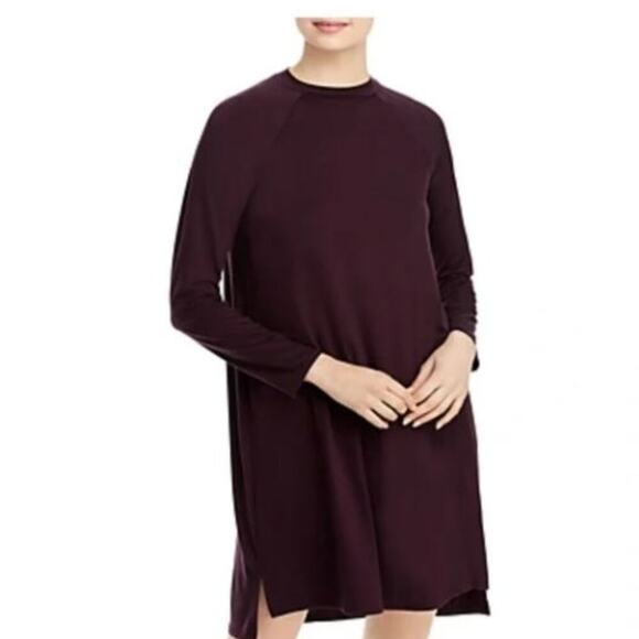 Eileen Fisher Jersey Knit Shift Dress Long Sleeves Lagenlook Minimal Plum Medium - Picture 1 of 7